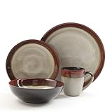Gibson Elite 90603.16RM Couture Bands 16 Piece Reactive Glaze Dinnerware Set, Red and Cream