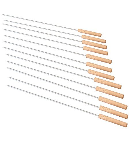 Godskitchen 12.5-inch Stainless Steel Barbeque Sticks with Wooden Handle (Pack of 12)