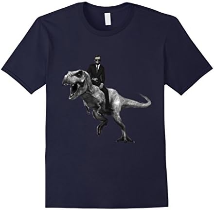 Mens ShirtWerks Mr. Abe Lincoln on a T-Rex T-Shirt Large Navy