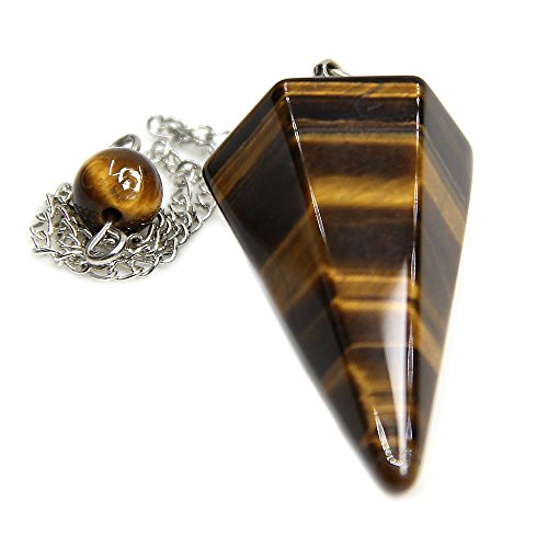 Amandastone Natural Tiger eye Gemstone Rock Crystal Hexagonal Pointed Reiki Chakra Pendant Pendulum