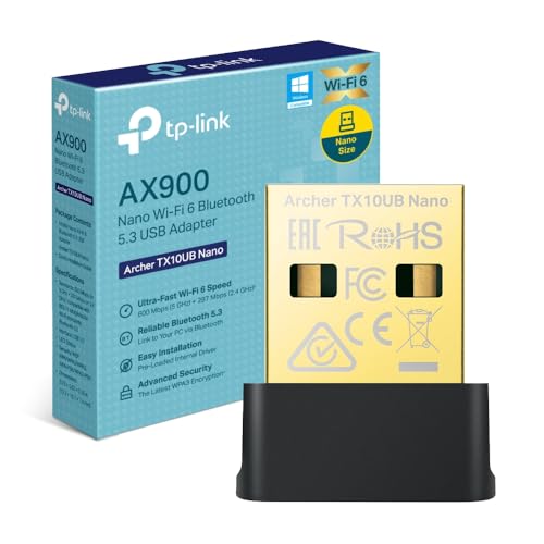 AX900 WiFi 6 WiFi USB, Bluetooth 5.3, Chiavetta WiFi per PC Fisso, Dual Band 5GHz 600Mbps + 2.4 GHz 286 Mbps, Supporta Windows 11/10, Design Nano, MU-MIMO, OFDMA, WPA3, Archer TX10UB Nano