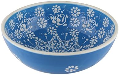 Handmade Ceramic Decorative Soup and Cereal Bowls - Set of 2 - different colors and patterns - 6 inch - 16 oz great serving Bowls (Greek blue)