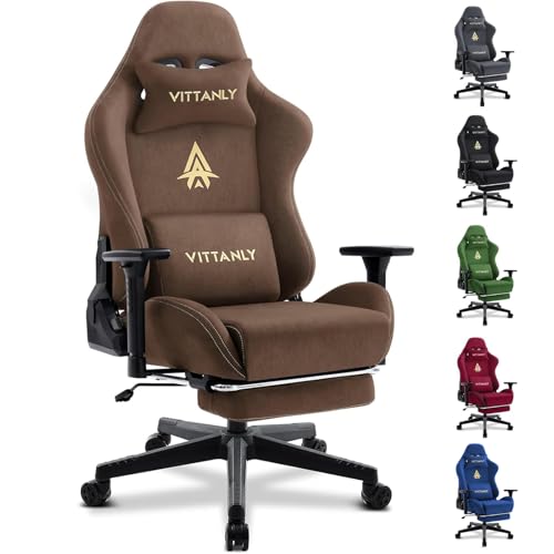 Vittanly Luxuriöser Wildlederimitat Gaming Stuhl, Bürostuhl, Braun