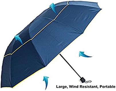 T TTOTT Folding Large Golf Umbrella Compact &amp; Lightweight 60-inch Arch span Waterproof &amp; Windproof Double Canopy Vented Golf-sized Large Travel Umbrella with Small Folding Length 11.8inch