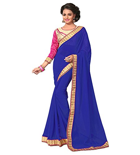 Viva N Diva Blue Georgette Saree With Unstitched Blouse Piece