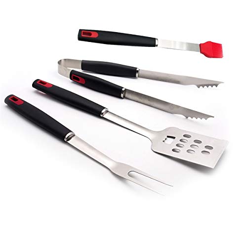 DYZQBBQ Set 4 Piece Stainless Steel Barbecue Tool Set Premium BBQ Accessories Grill Spatula,Pliers,Fork and Smear Brush