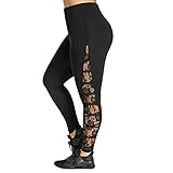 High Waist Lace Plus Size Leggings, Women's Yoga Pants Workout Gym Fitness Exercise Athletic Pants by E-Scenery