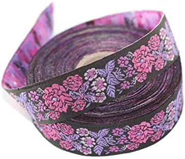 10 Yards 1.3 inch Wide Lilac and Black Floral Jacquard Trims, Jacquard Ribbons, Decorative Craft Ribbon, Sewing, Gift Package Wrapping, Embroidery, Decorating 1 Roll 35097