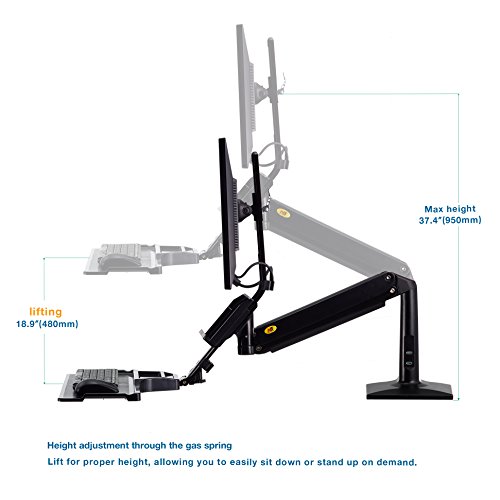 North Bayou Sit Stand Desk Converter Height Adjustable Standing Desk Workstation for 22''-35'' Monitor Computer Monitor Mount Arm with Keyboard Tray Black - Thumbnail 4