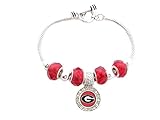 Georgia Bulldogs Red Slider Glass Bead Silver Toggle Bracelet Jewelry