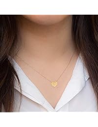 Collar de oro macizo de 14 quilates con colgante de corazón de diamante 0,01 quilates para mujer, un regalo perfecto para ella