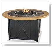 UniFlame 46-in. Round LP Gas Outdoor FirePit with Slate and Faux Wood Mantel