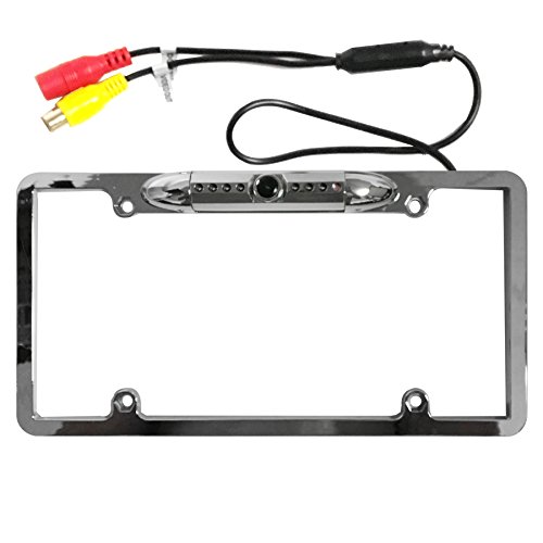 Audiotek AT-110LCC Universal License Plate Rear View Reverse Camera 8 IR LED Night Vision Support Region Free NTSC/PAL Back Up Cam Support - GLOSS SILVER
