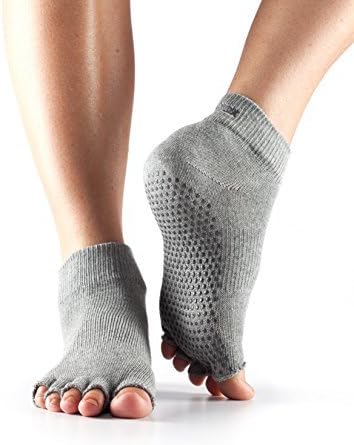 Toesox Grip Half Toe Ankle Heather Grey Size Medium