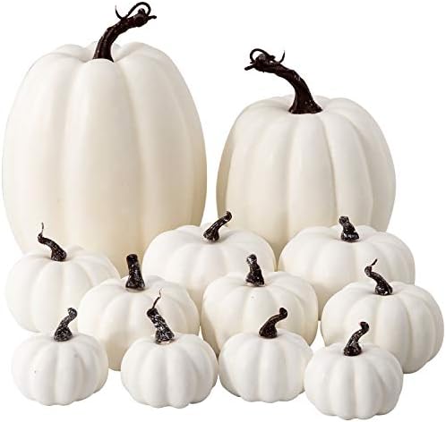12Pcs Assorted Sizes Artificial Pumpkins Decoration Harvest Fall Orange