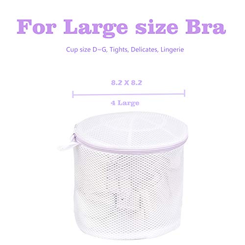 Wanapure Bra Wash Bag for Washing Machine, Mesh Laundry Bag with Zipper for Lingerie, Delicates, Intimates, Panties, Lace, Underwear, Socks, Tights, Stocking (Purple, 4 Pack (Large))