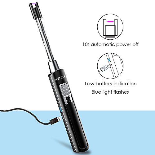 Electric Arc Lighter Kitchen Lighter USB Rechargeable Long Lighter Candle 360Â° Flexible Neck, No Spark & Smell, Flameless Windproof Fire Candle Lighter for Camping Grilling BBQ Gas Stove, Black