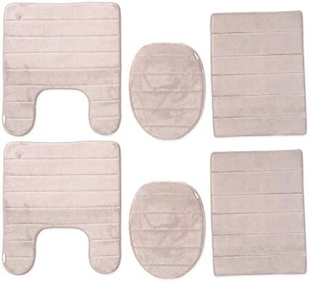 Townhouse Memory Foam Bath Mat Soft, Luxury Cushioned Pad for Bathroom Floors,Non-Slip, Absorbent, Cushy Contour with Lid Cover -3 Pieces Set (2 Set/3PC, Beige)