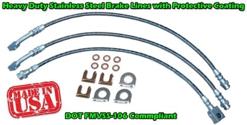 TXCJPYJ202 Toxic Offroad Custom DOT Approved Braided Stainless Steel Brake Lines, Front and Rear Kit, 1-2" Of Lift, 1990-1995 Jeep YJ Wrangler