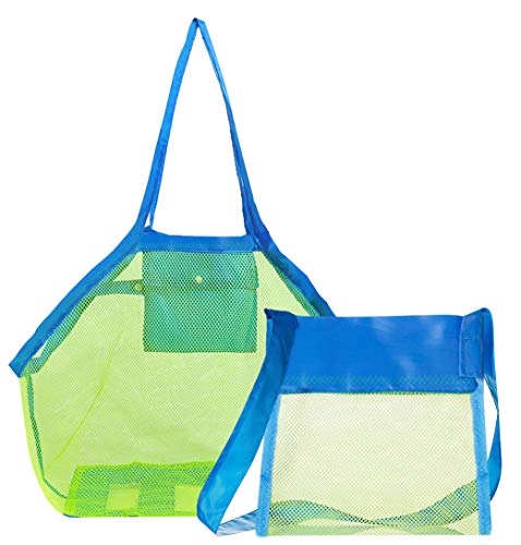 Hibery 2 Pack Mesh Beach Bag Tote, Sand Beach Toy Bag Shell Bags Away from Sand or Water for Holding Children's Toys, Swimming Equipment Storage & Other Beach Items (Large & Small Size) - Thumbnail 4