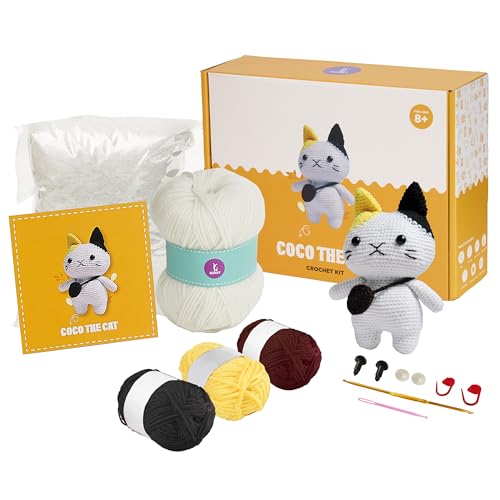 Amigurumi Crochet Kit for Adults - Intermediate DIY Craft Kit with Materials & Instructions - Create Your Own Amigurumi Animal - Perfect Arts and Crafts for Adults (Cat)