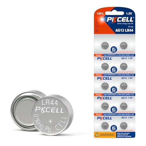 PKCELL LR44 Batteries 1.5 Volt Alkaline AG13 357 303 A76 SR44 Button Coin Cell Battery (10 Count（Pack of 1）)