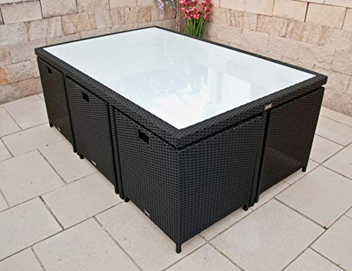 Ragnarök-Möbeldesign Heimdall Premium PolyRattan - Deutscher Hersteller - 8 Jahre GARANTIE - Aluminium Gartenmöbel Essgruppe Tisch Stuhl Hocker Schwarz Rostfrei Rattan Garten Sitzgruppe – Bild 4