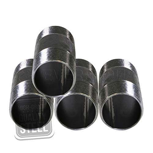 Everflow Supplies NPBL1220-4, Steel Nipple Pipe, Build Vintage DIY Furniture With Pre Cut Industrial Iron Pipe, Threaded Malleable Pipe 1/2" x 2" Black ( Pack Of 4)