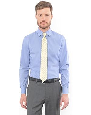 Men's Athletic Fit Blue Mini Houndstooth Wide Spread Collar Dress Shirt