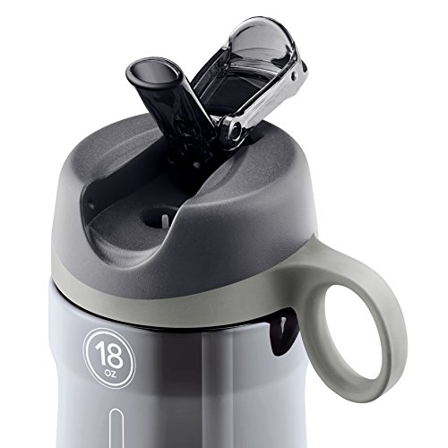 Pogo BPA-Free Plastic Water Bottle with Flip Straw, Grey, 18 oz Standard