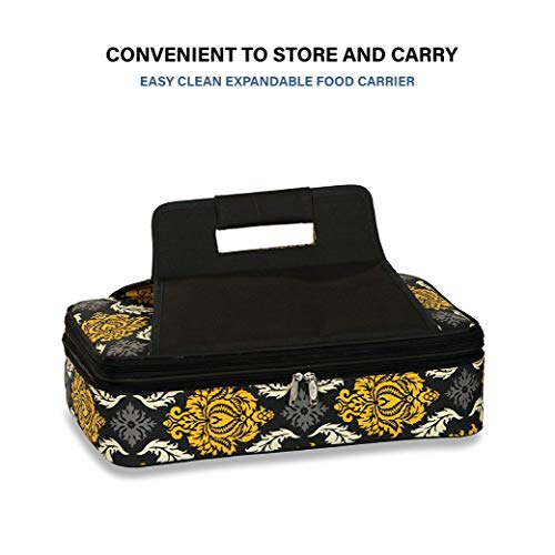 Picnic Plus 18" Casserole Carrier 2 Level Thermal Insulated Hot and Cold Food Carrier Double Layer Food Carrier Bag Potluck Carrier With Bonus Containers (Provence Flair) - Thumbnail 3
