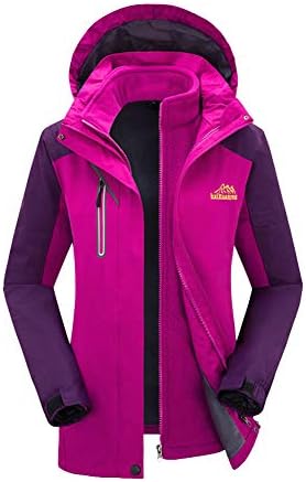 Women Winter Jacket, Thicken Fleece 3 in 1 Ski Suit Adjustable Hood Ladies Jackets Wear-resistant Rain Coat with Elastic Cuffs