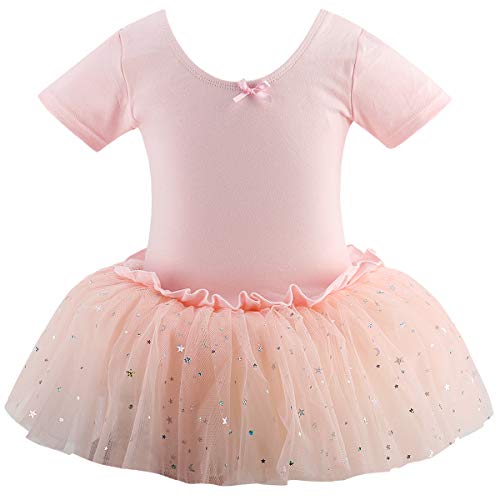 Bosowos Girls Skirted Leotard, Dance Dress Ballet Dancewear, Short Sleeve Glitter Tutu for Toddler Kid Girl - Thumbnail 7