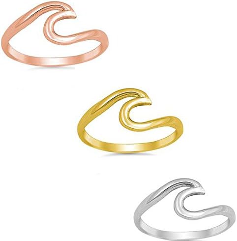 OMEGA DIAMOND CO Wave Ocean Beach Design Yellow,Rose 925 Sterling Silver Promise Ring (gold-plated-silver, 5)