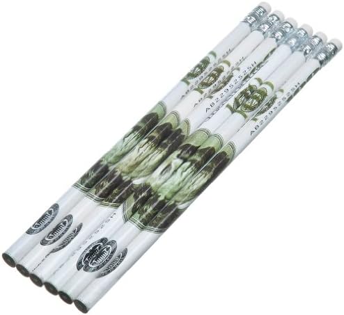 $100 Dollar Bill Design (Benjamin) Wooden Office School Pencils - Pack of 6