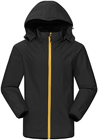 Cloudy Men's Spring Waterproof Front-Zip Hooded Rain Jacket(Black,US S/Asian2XL)