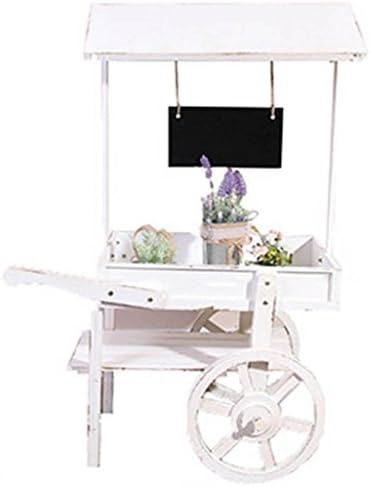 Flower Racks Rural Creative Decorations Wood Shelf Trolley Balcony (Color : White)