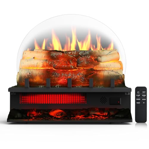 Rintuf Electric Fireplace Logs Set, 1500W Fireplace Insert Log Heater, Overheat Protection