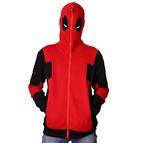 Deadpool Hoodie Sweatshirt Adult Zip Up Red Unisex Cosplay Costume