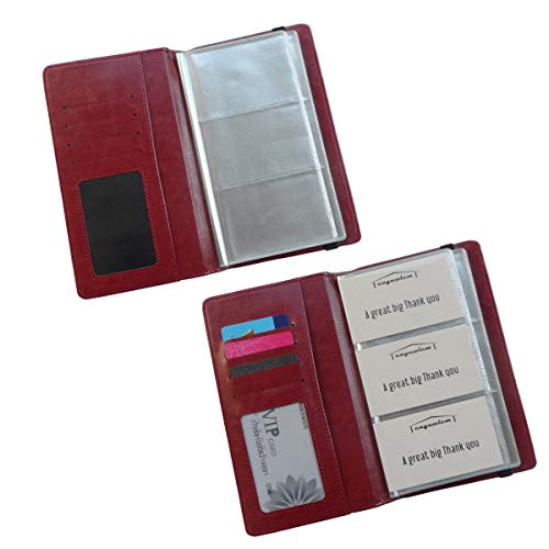Enyuwlcm PU Leather Business Card Book Organizer Journal Name Card Book Holder with Elastic Closure Hold 240 Cards Wine Red - Thumbnail 2
