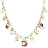 Kokoma Christmas Moon Santa Claus Pendant Necklace for Women Gold Star Tassel Charms Choker Necklace for Christmas Thanksgiving Holiday Party Costume Accessories