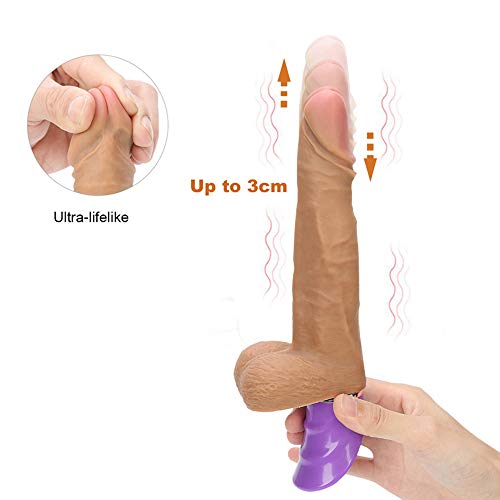 Dildo Vibrator, Realistic Vibrating Thrusting Dildo G spot Vibrator Automatic Heating Telescopic 6.6inch Penis Cock, USB Rechareable Wireless Handheld Anal Dildos Sex Toy for Women Couples