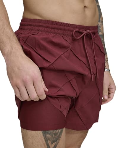 DKNY Men's Swim Swim Trunk,Burgundy,Large