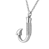 B&Y Fish Hook Cremation Ashes Urn Necklace Keepsake Memorial Pendant Stainless Steel Cremation Jewelry