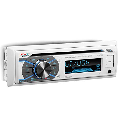 BOSS Audio Systems White NO Detachable FACE MR508UABW Marine Receiver-Weatherproof, Bluetooth Audio and Hands-Free Calling, CD, USB, MP3, AM/FM, Aux-in