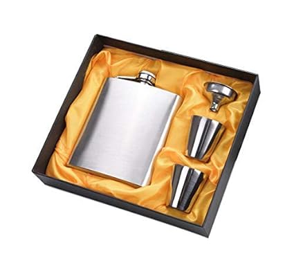 MSA Jewels Easy Sip Stainless Steel Hip Flasks, Liquor or Wine Whiskey Alcohol Drinks Holder Pocket Bottle with Funnel and Two Shots Glasses Gift Set for Men - 7 Oz (210 ml)