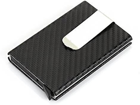 Yunneihe Minimalist Aluminum Slim Wallet - RFID Blocking Front Pocket Wallet - Automatic Pop Up Credit Card Holder Wallet with Money Clip, Imitation Carbon Fibre Wallet