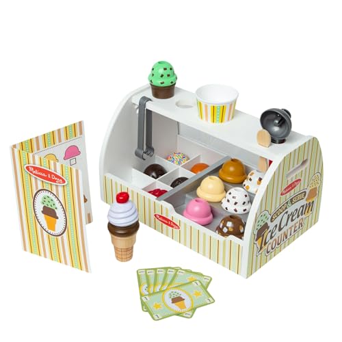 Banchetto dei Gelati - Gelateria in Legno, Giocattolo Gelato Finto, Gioco di Imitazione Montessori, Regalo per Bambini e Bambine, 3+ Anni