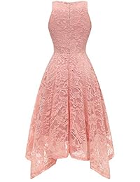 Bridesmay Vestido de cóctel para mujer, sin mangas, elegante, floral, de encaje, asimétrico, con dobladillo