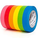 Colored Masking Tape - 6 Pack of 1 inch x 60yd Extra Large Rolls - 360 yards of Rainbow Color Craft Paper Tape - Colorful Teacher Tape for Art, Lab, Labeling, Classroom Decorations & Teaching Supplies